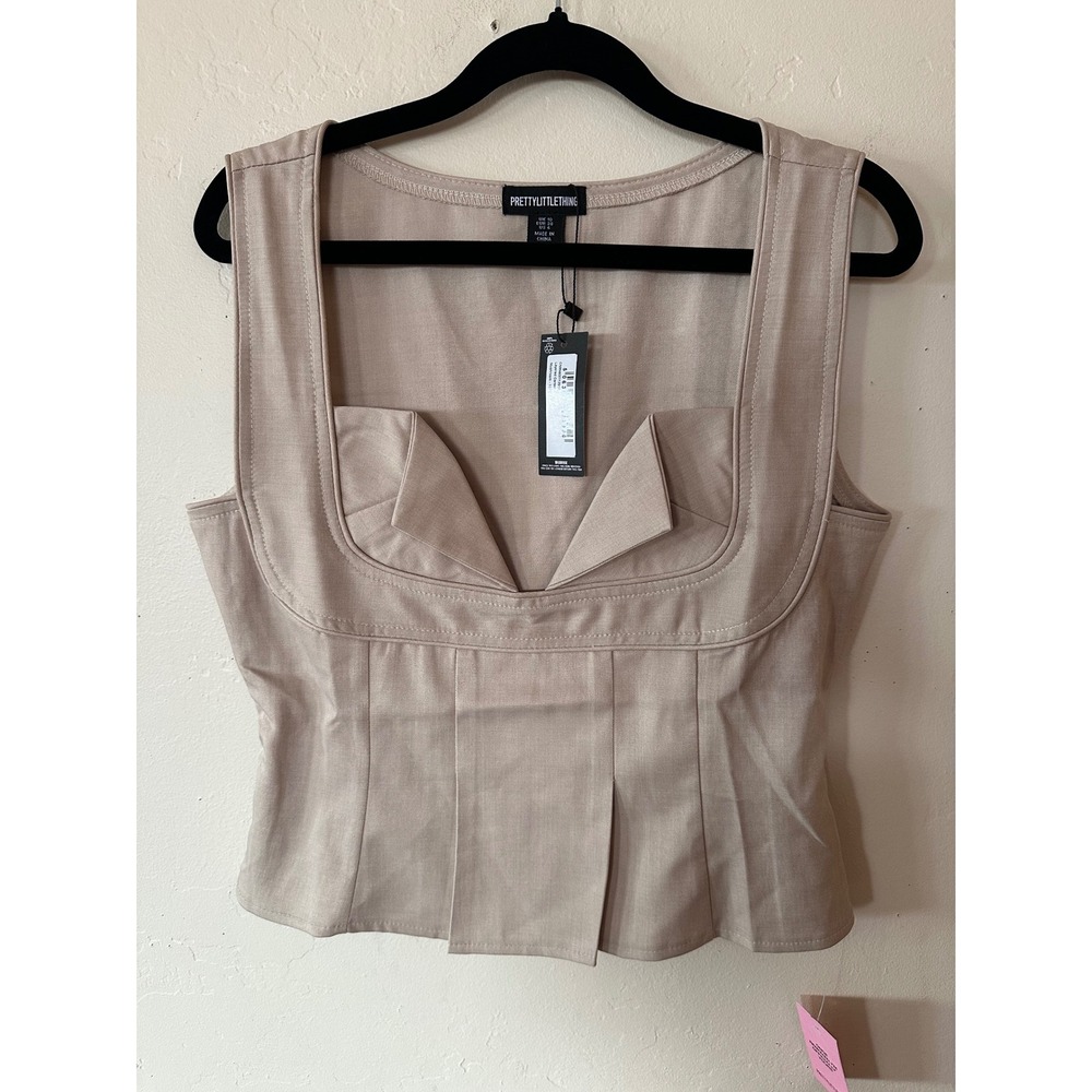 PrettyLittleThing Mushroom Layered Corset Top Beige Sleeveless CNM4637 US 6 NEW